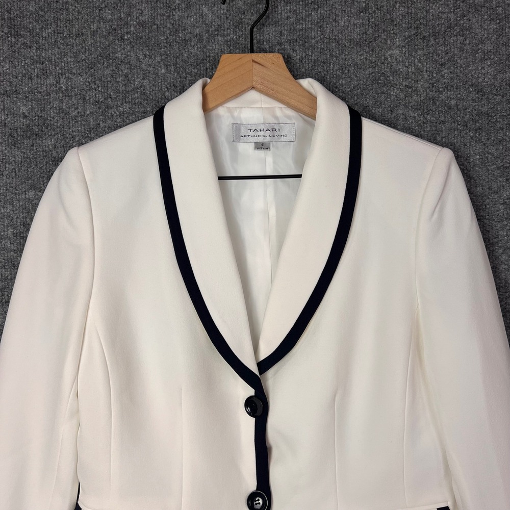 NEW Tahari Blazer Womens 6 White Contrast Trim Shawl Collar Career Jacket - Picture 3 of 12
